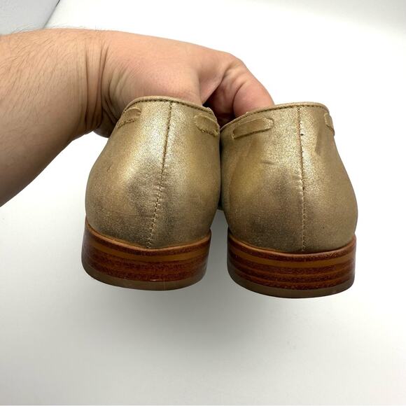 Talbots Leighton Tassel Loafers Gold Metallic Suede 8 - Picture 4 of 15